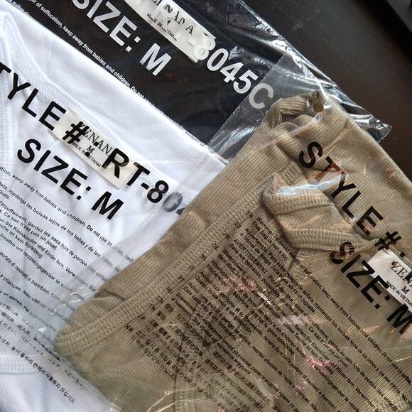 Zenana 2 Ribbed Racerback Tank Tops M white & khaki seamless super stretchy - Picture 6 of 6